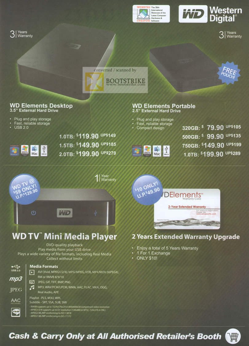 PC Show 2010 price list image brochure of Western Digital External Storage Elements Desktop Portable TV Mini Media Player