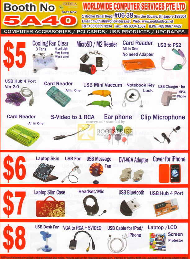PC Show 2010 price list image brochure of Worldwide Computer Accessories Cooling Fan Card Reader USB S Video Ear Phone Skin Fan Case Headset Screen Protector