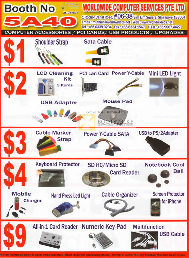 PC Show 2010 price list image brochure of Worldwide Computer Accessories Shoulder Strap LCD Cleaning Cable Marker Protector Key Pad