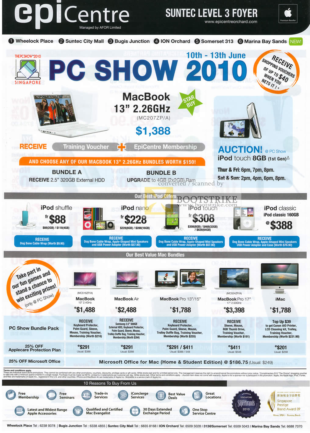 PC Show 2010 price list image brochure of EpiCentre Apple Macbook 13 IPod Shuffle Nano Touch Classic Air Pro IMac