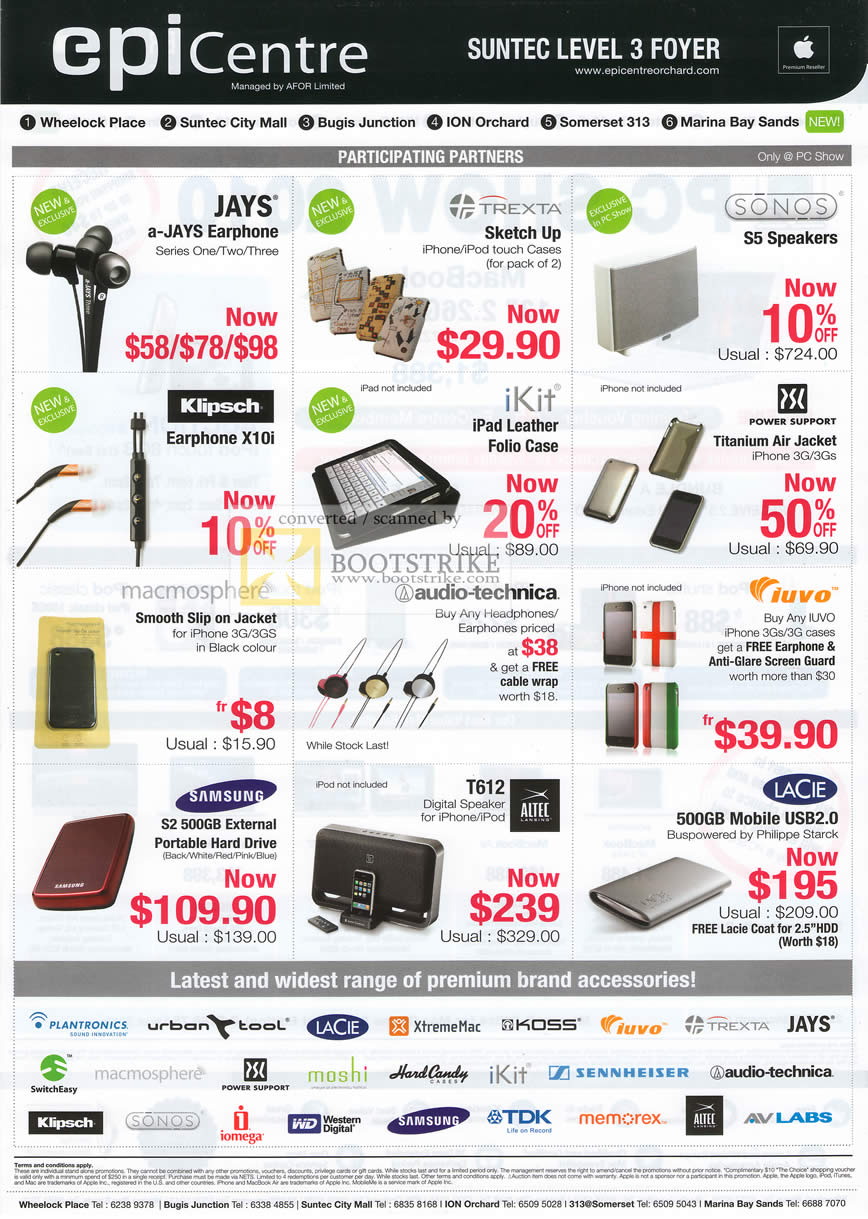 PC Show 2010 price list image brochure of EpiCentre Jays Earphones Trexta Sonos Klipsch IKit Macmosphere Audio Technica Luvo Samsung Lacie