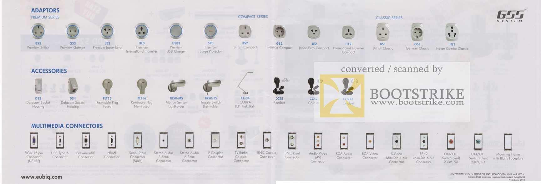 PC Show 2010 price list image brochure of Eubiq Adaptors Premium Compct Classic GSS System Accessories Multimedia Connectors
