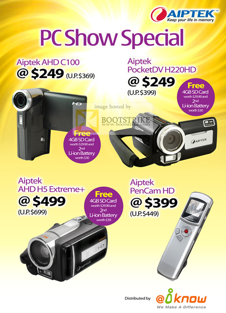 PC Show 2010 price list image brochure of IKnow Aiptek Camcorder AHD C100 PocketDV H220HD AHDH5 Extreme PenCam HD