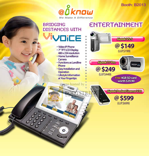 PC Show 2010 price list image brochure of IKnow ViVoice VOIP Phone Camcorder Aiptek VS S T7 Pro PocketCinema V20