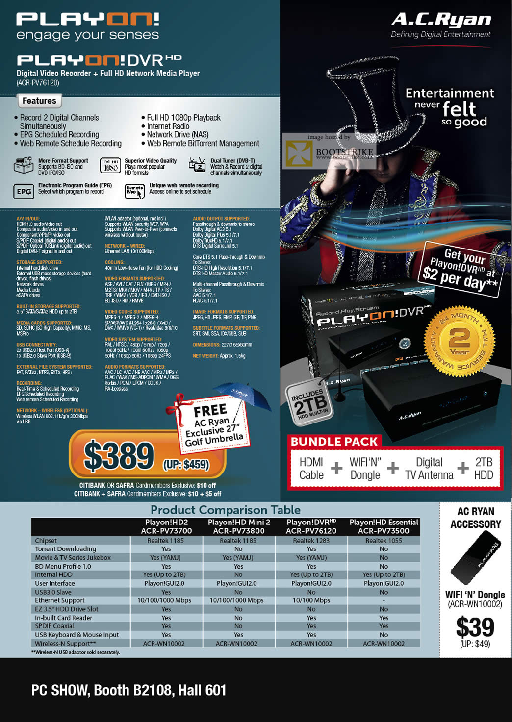 PC Show 2011 price list image brochure of A.C. Ryan Play On! DVR HD Video Recorder Media Player ACR-PV76120