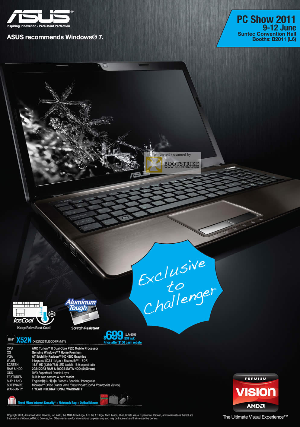 PC Show 2011 price list image brochure of ASUS Challenger Notebook X52N AMD