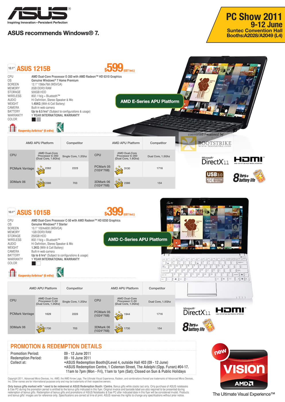 PC Show 2011 price list image brochure of ASUS Gain City Notebooks 1215B 1015B AMD