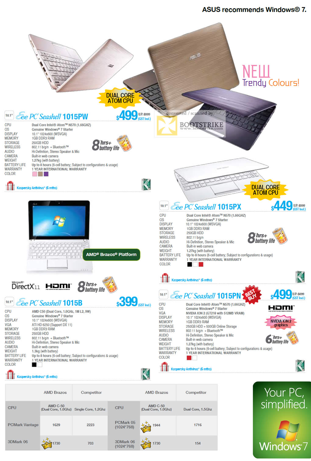 PC Show 2011 price list image brochure of ASUS Netbooks Eee PC Seashell 1015PW 1015PX 1015PN 1015B