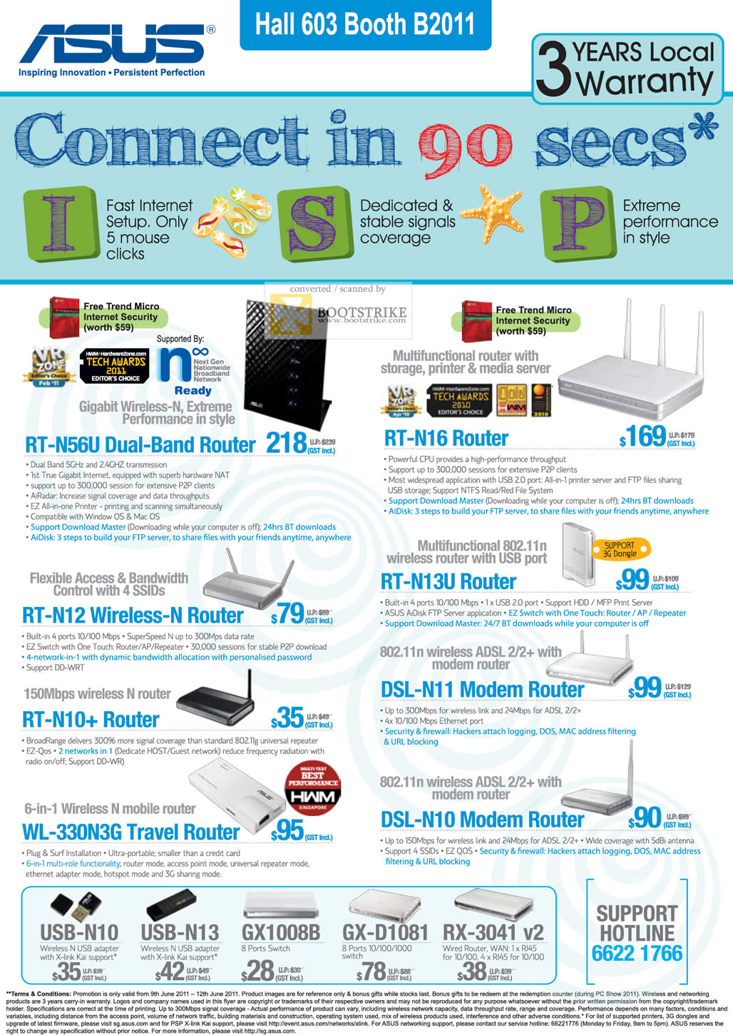 PC Show 2011 price list image brochure of ASUS Networking Router Model RT N56U N16 N12 N13U 10 DSL N11 N10 WL-330NSG USB Adapter Switch