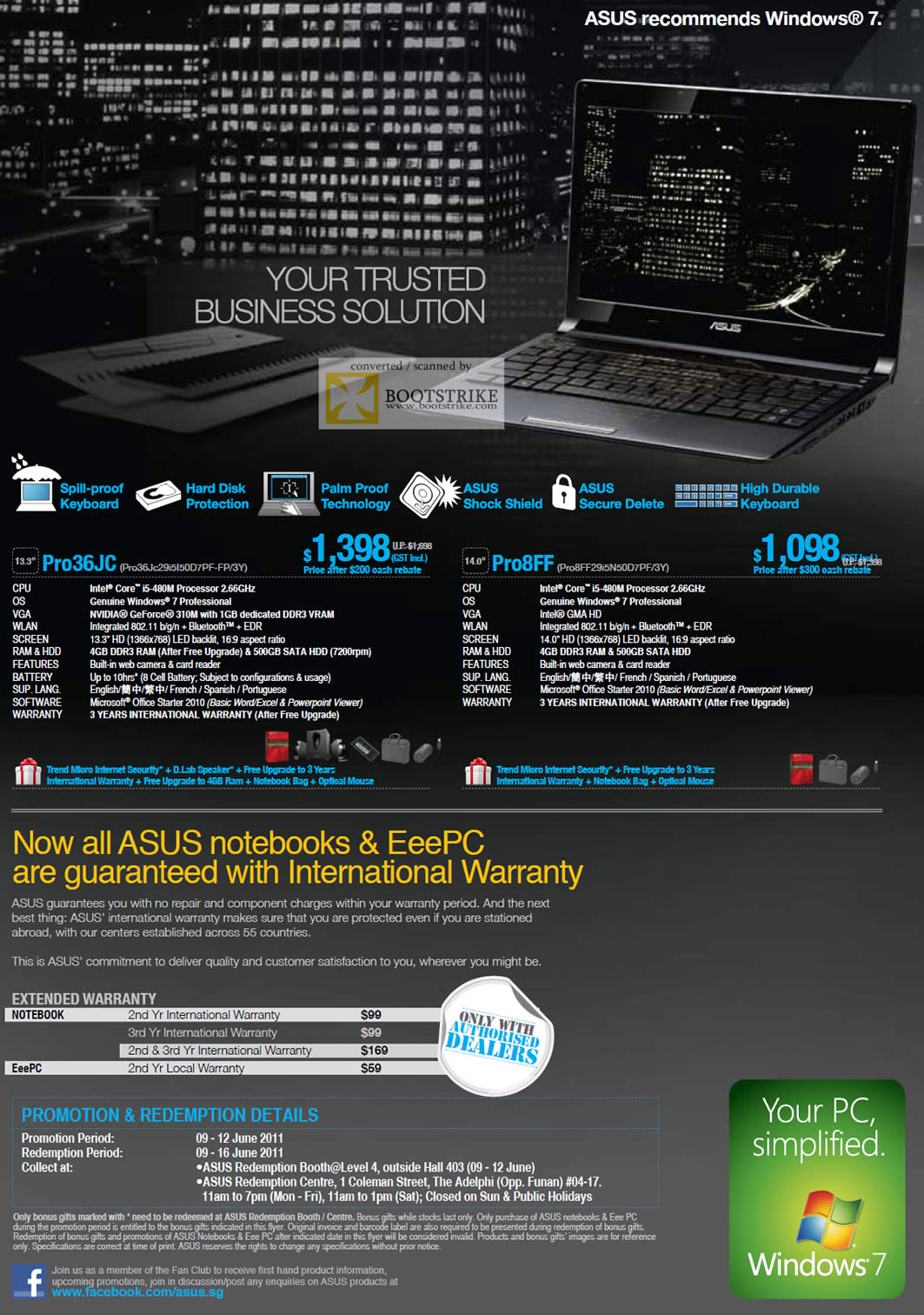 PC Show 2011 price list image brochure of ASUS Notebooks Business Pro36JC Pro8FF Extended Warranty Options