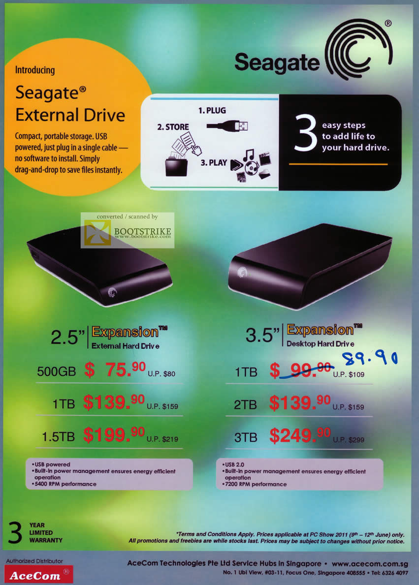 PC Show 2011 price list image brochure of AceCom Seagate External Storage Drive Expansion Desktop Hard Drive