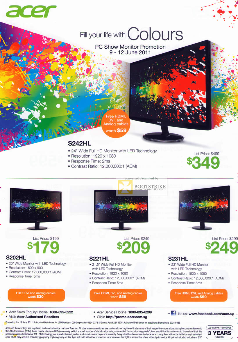 PC Show 2011 price list image brochure of Acer Monitors LED S242HL S202HL S221HL S231HL