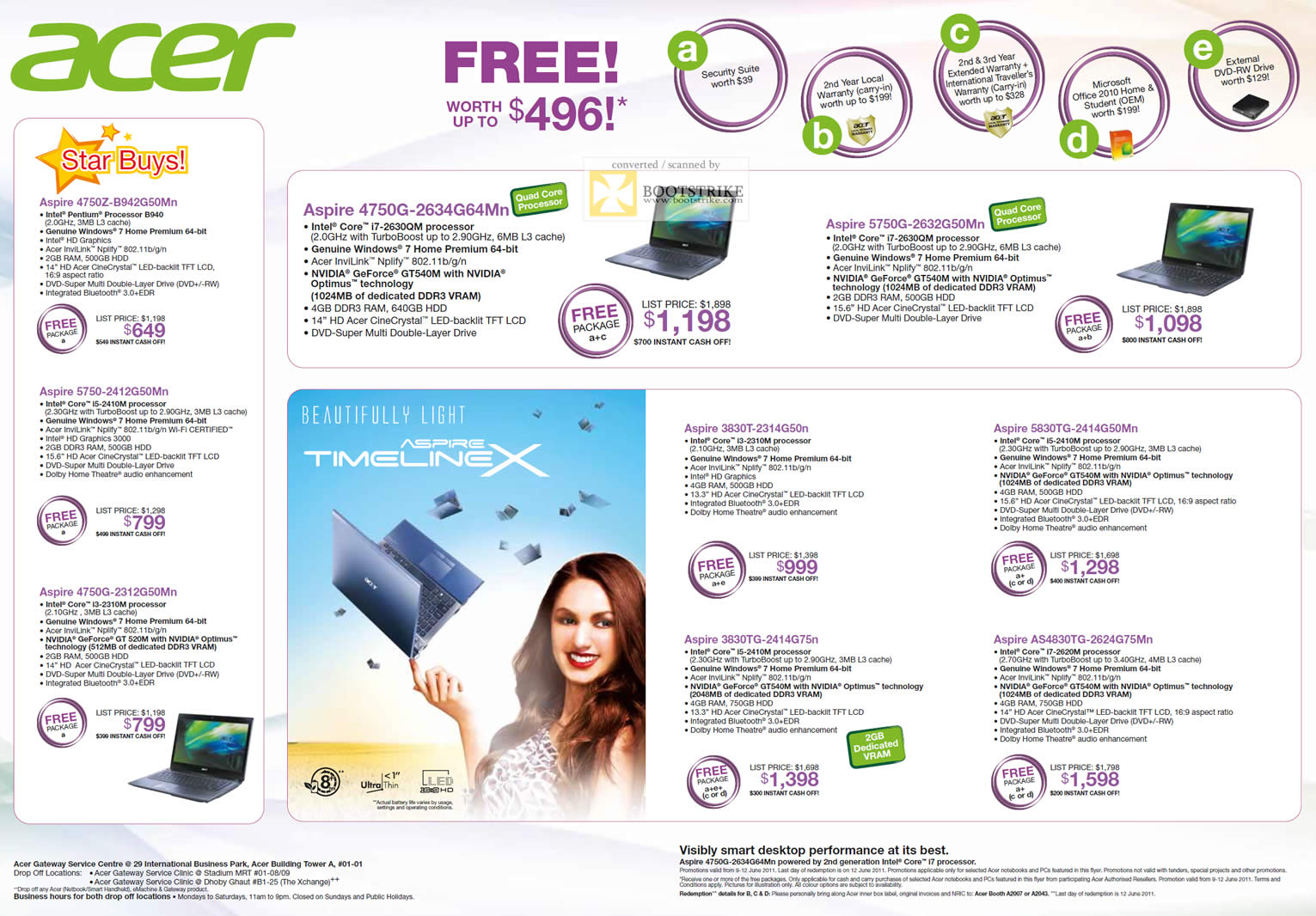 PC Show 2011 price list image brochure of Acer Notebooks Aspire 4750Z 5750 4750G 3830TG 3830T 5830TG AS4830TG 5750G Timeline X