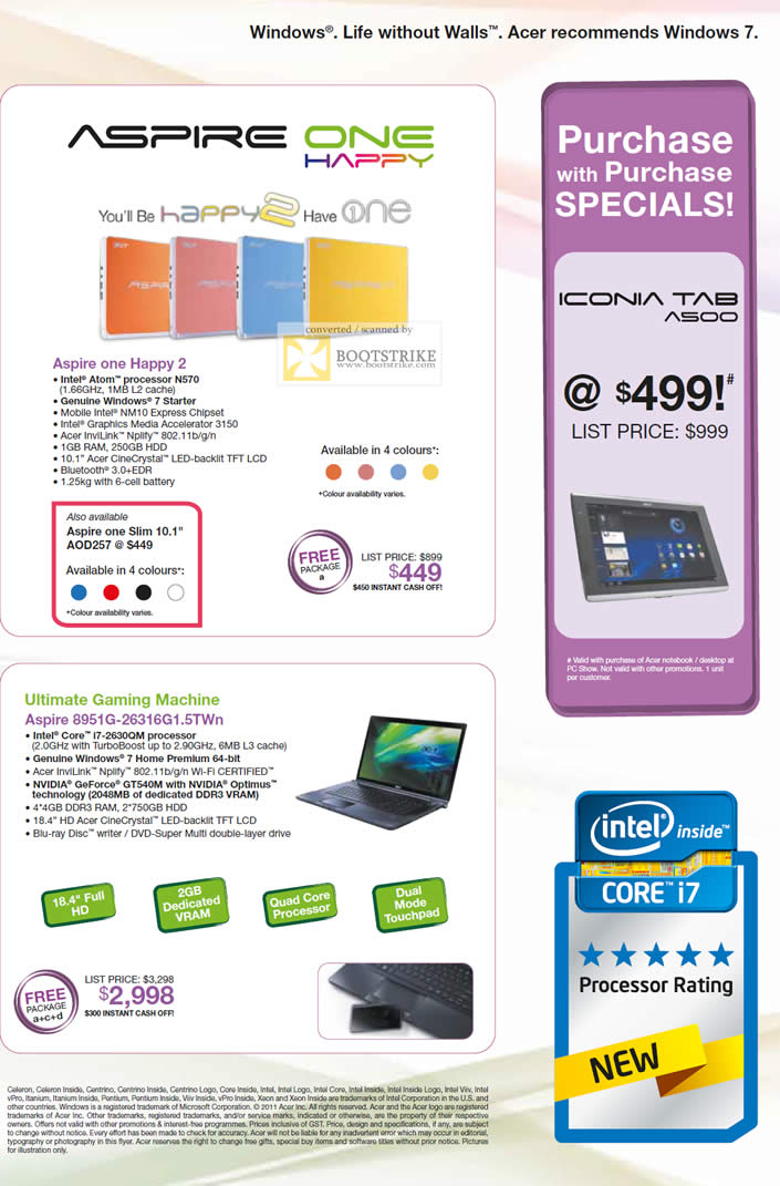 PC Show 2011 price list image brochure of Acer Notebooks Aspire One Happy 2 8951G 26316G1.5TWn Gaming