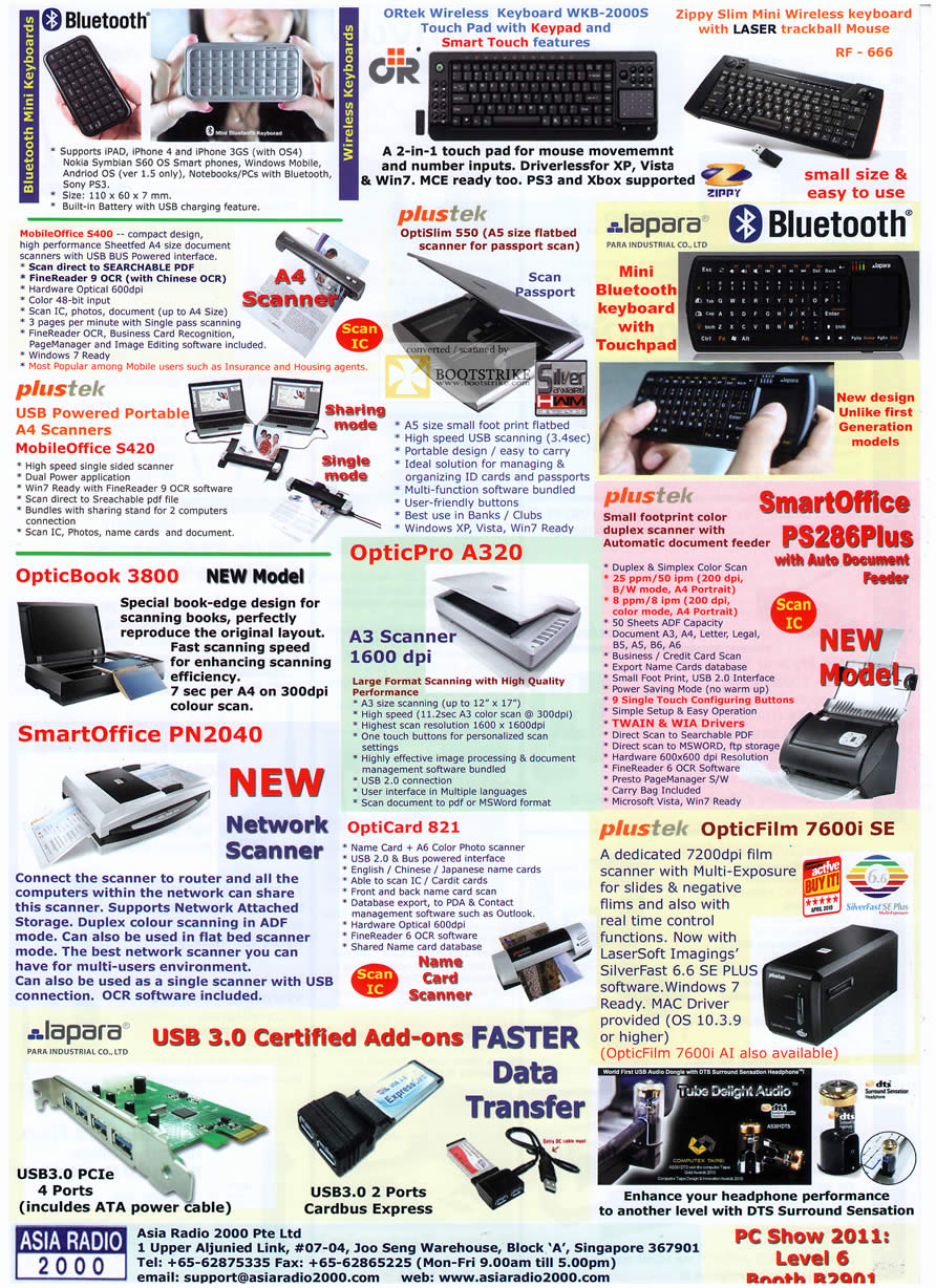PC Show 2011 price list image brochure of Asia Radio Bluetooth Mini Keyboard Ortek Zippy Plustek MobileOffice S400 Lapara OpticPro A320 OpticBook SmartOffice PN2040 Lapara