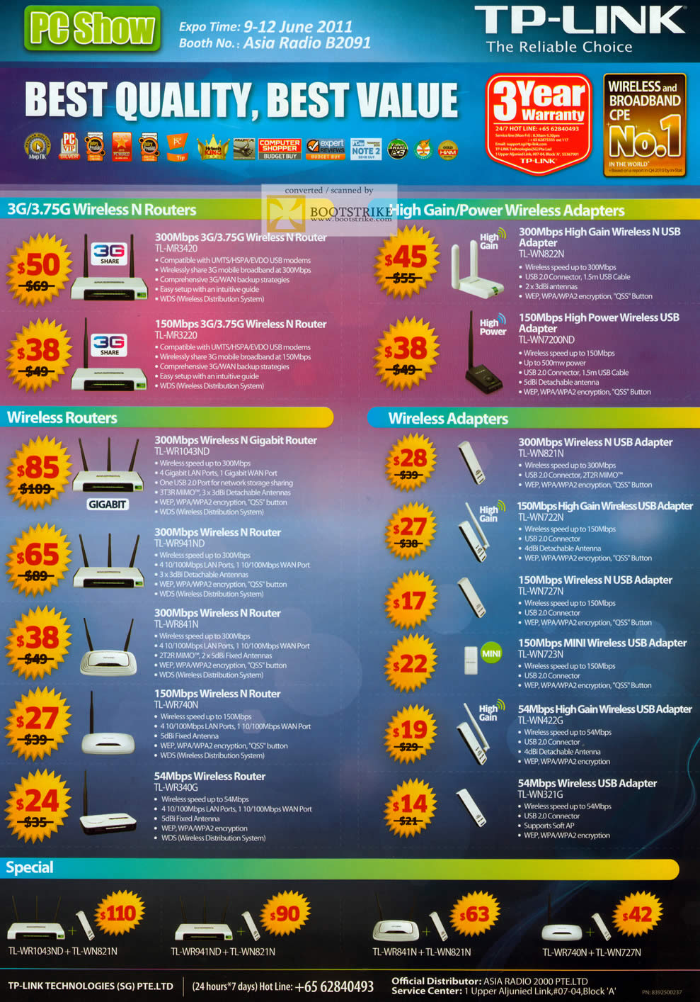 PC Show 2011 price list image brochure of Asia Radio TP-Link Networking Wireless N Router Adapter USB Bundles