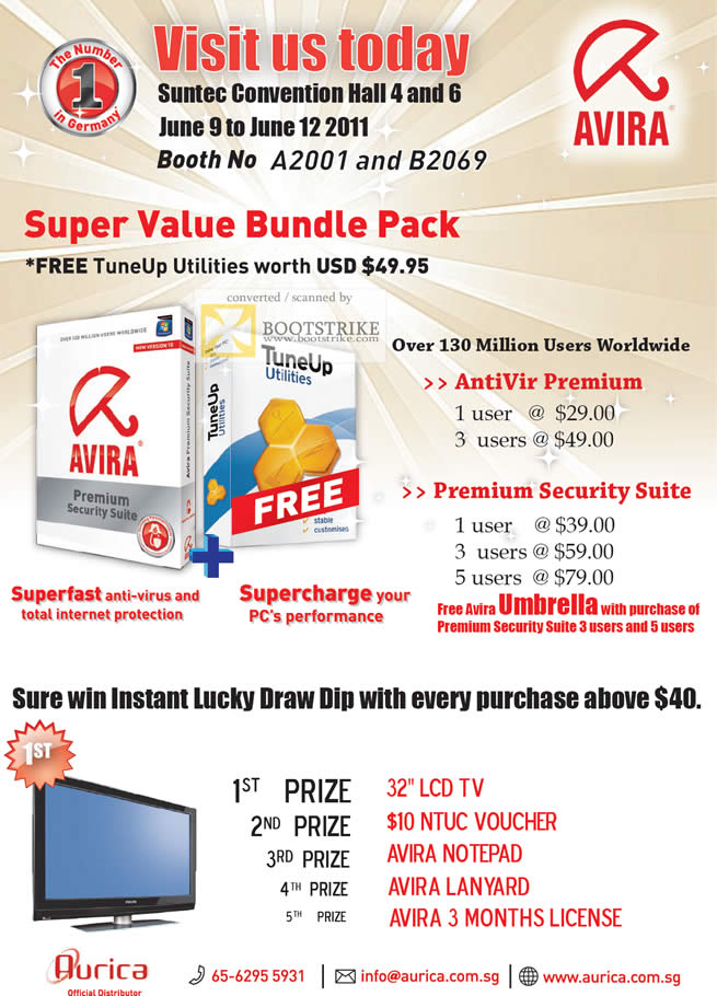 PC Show 2011 price list image brochure of Aurica Avira AntiVir Premium Security Suite Anti-Virus TuneUp Utilities