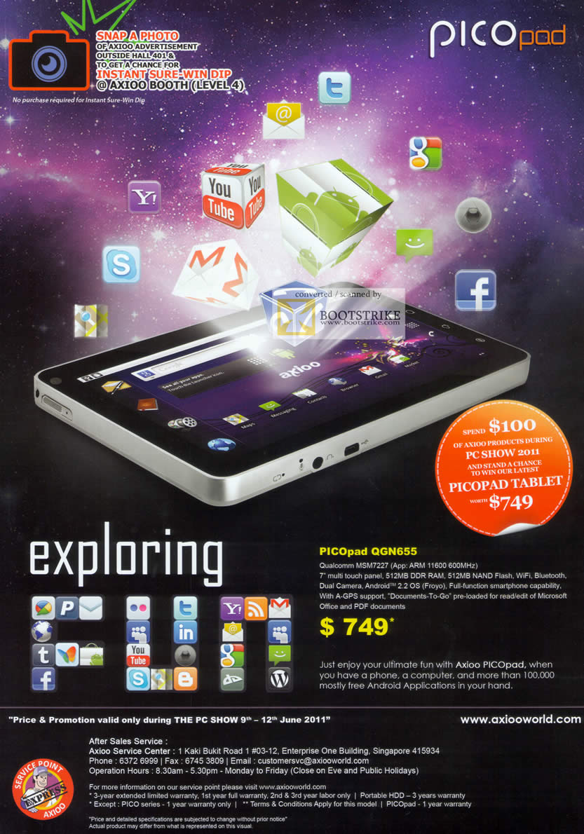 PC Show 2011 price list image brochure of Axioo Picopad QGN655 Tablet Android Froyo