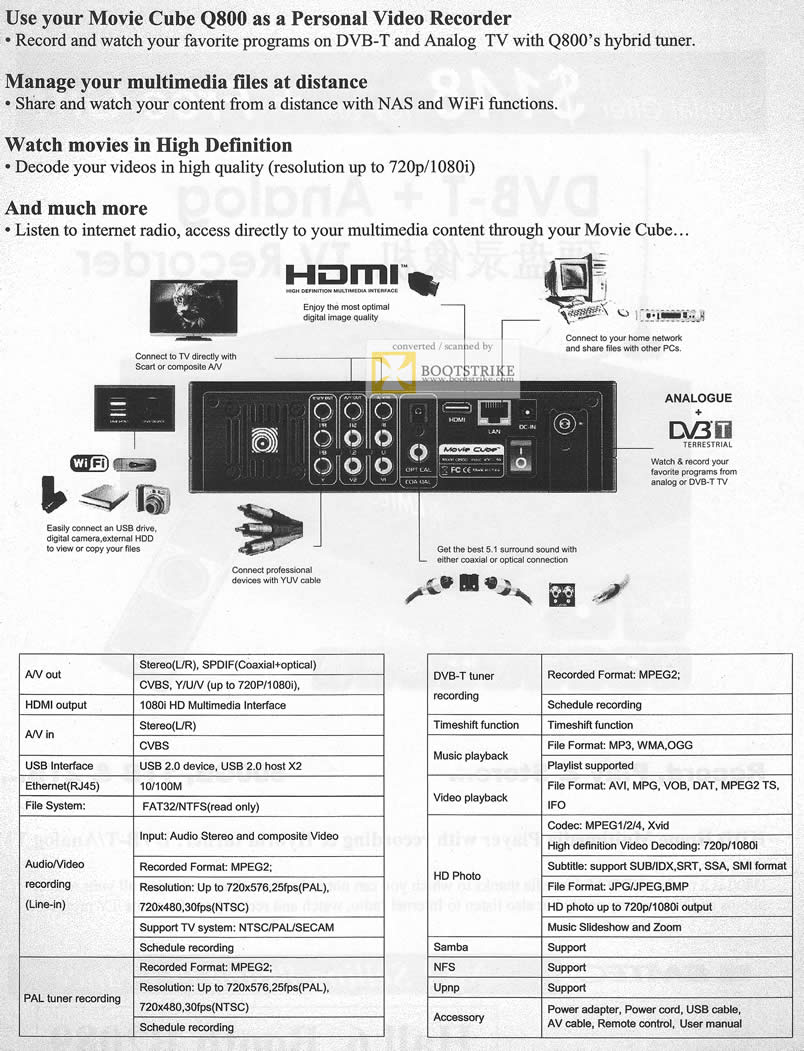 PC Show 2011 price list image brochure of Bell Systems Movie Cube Q800 Media Player Specifications Features