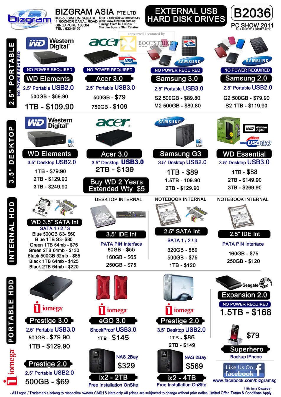 PC Show 2011 price list image brochure of Bizgram External Storage WD Elements Acer Samsung Essential Internal Hard Disk SATA IDE Seagate GoFlex BlackArmor Passport Expansion