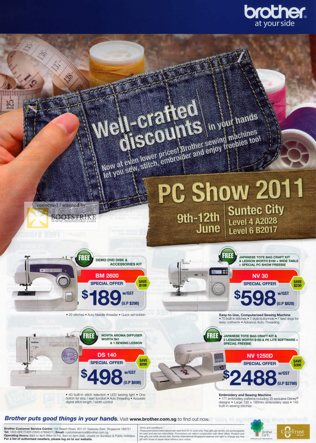 PC Show 2011 price list image brochure of Brother Sewing Machines BM 2600 NV 30 DS 140 NV 1250D