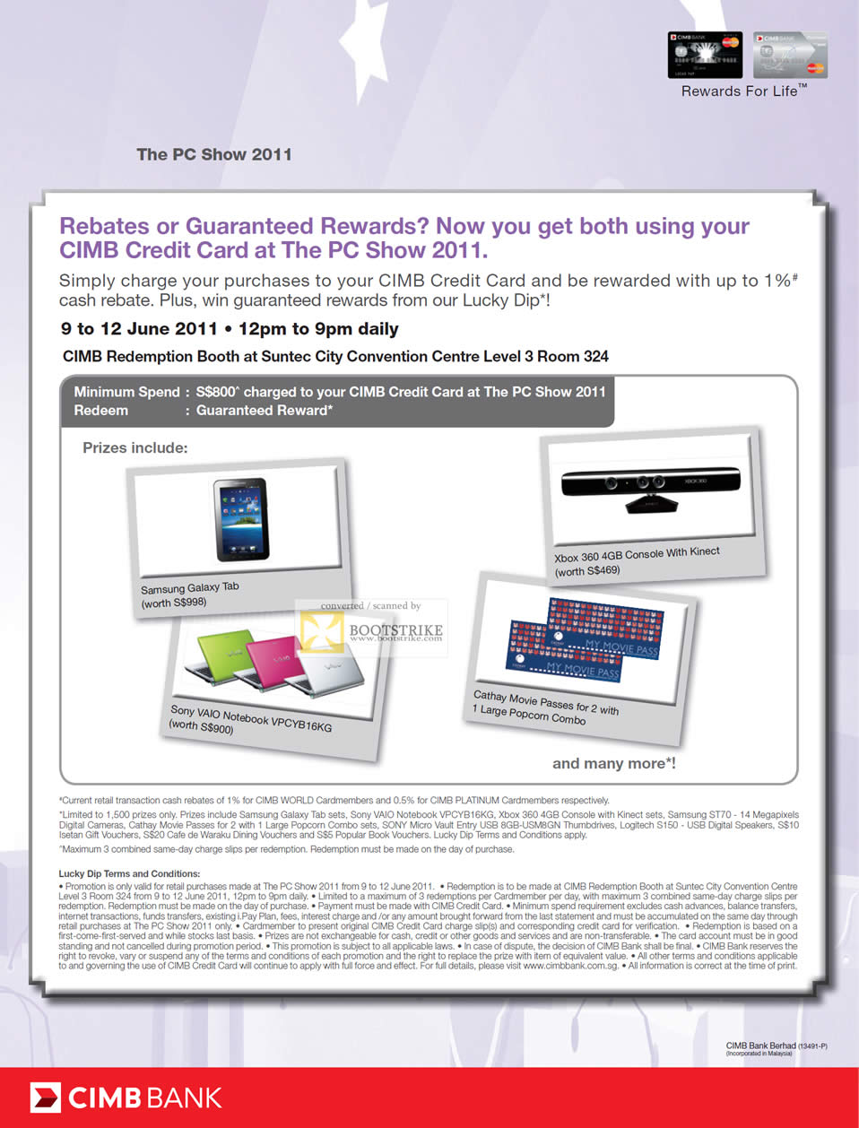 PC Show 2011 price list image brochure of CIMB Bank Rebates Guaranteed Rewards Redemption Lucky Dip