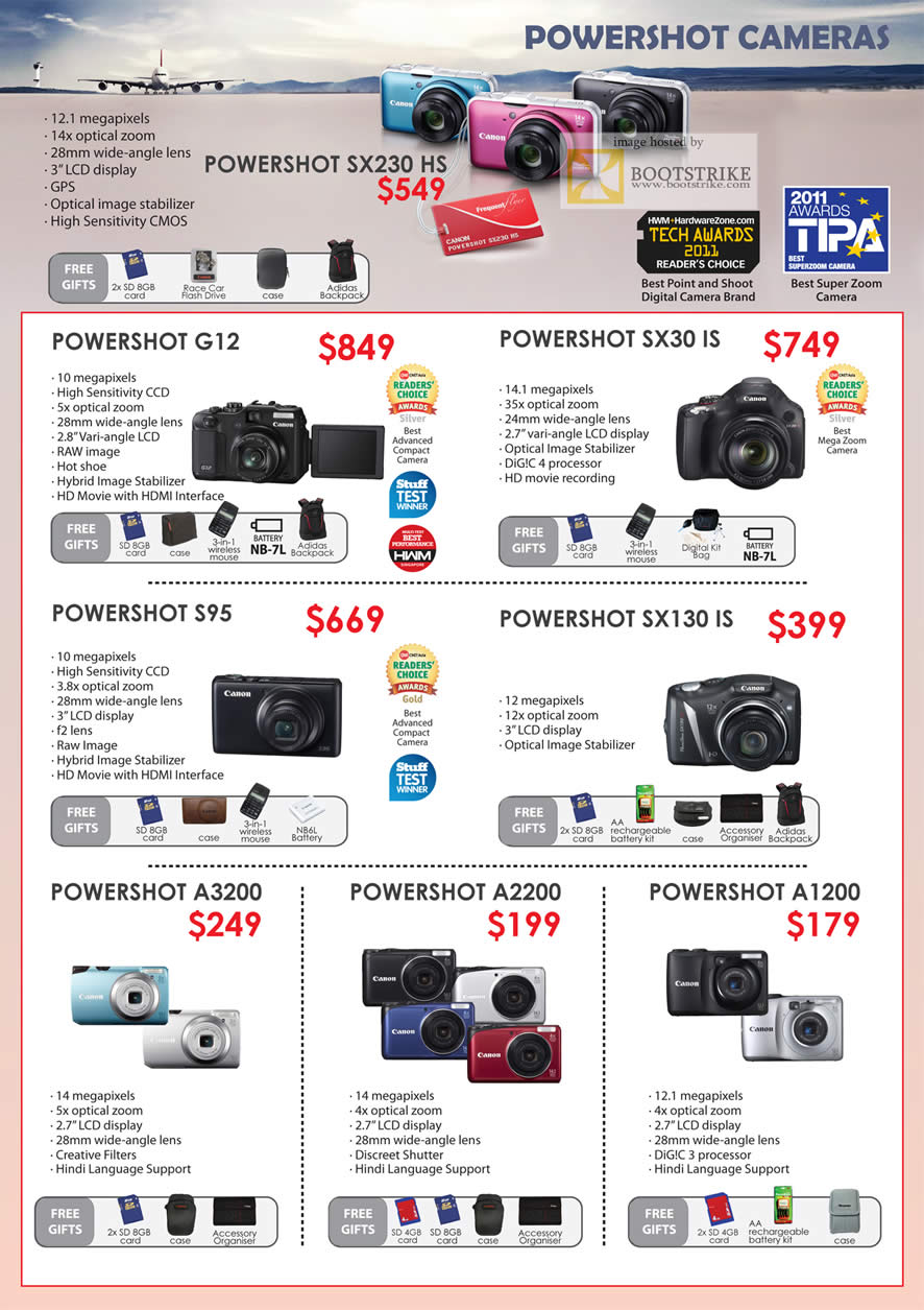 PC Show 2011 price list image brochure of Canon Digital Cameras Powershot SX230 HS G12 SX30 IS S95 SX130 IS A3200 A2200 A1200
