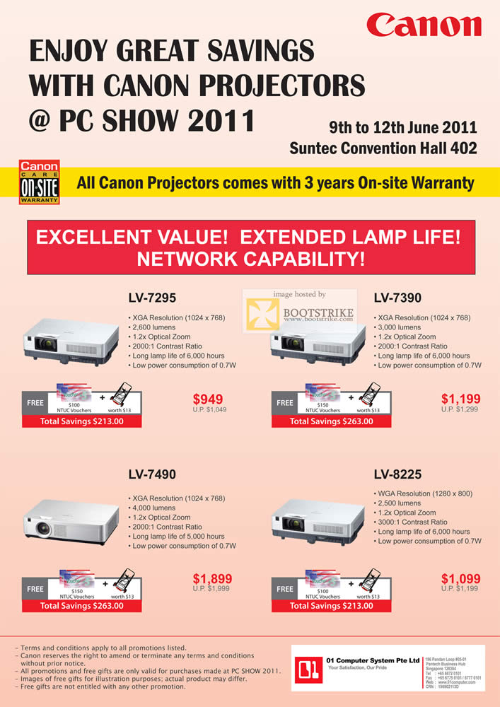 PC Show 2011 price list image brochure of Canon Projectors LV 7295 7390 7490 8225