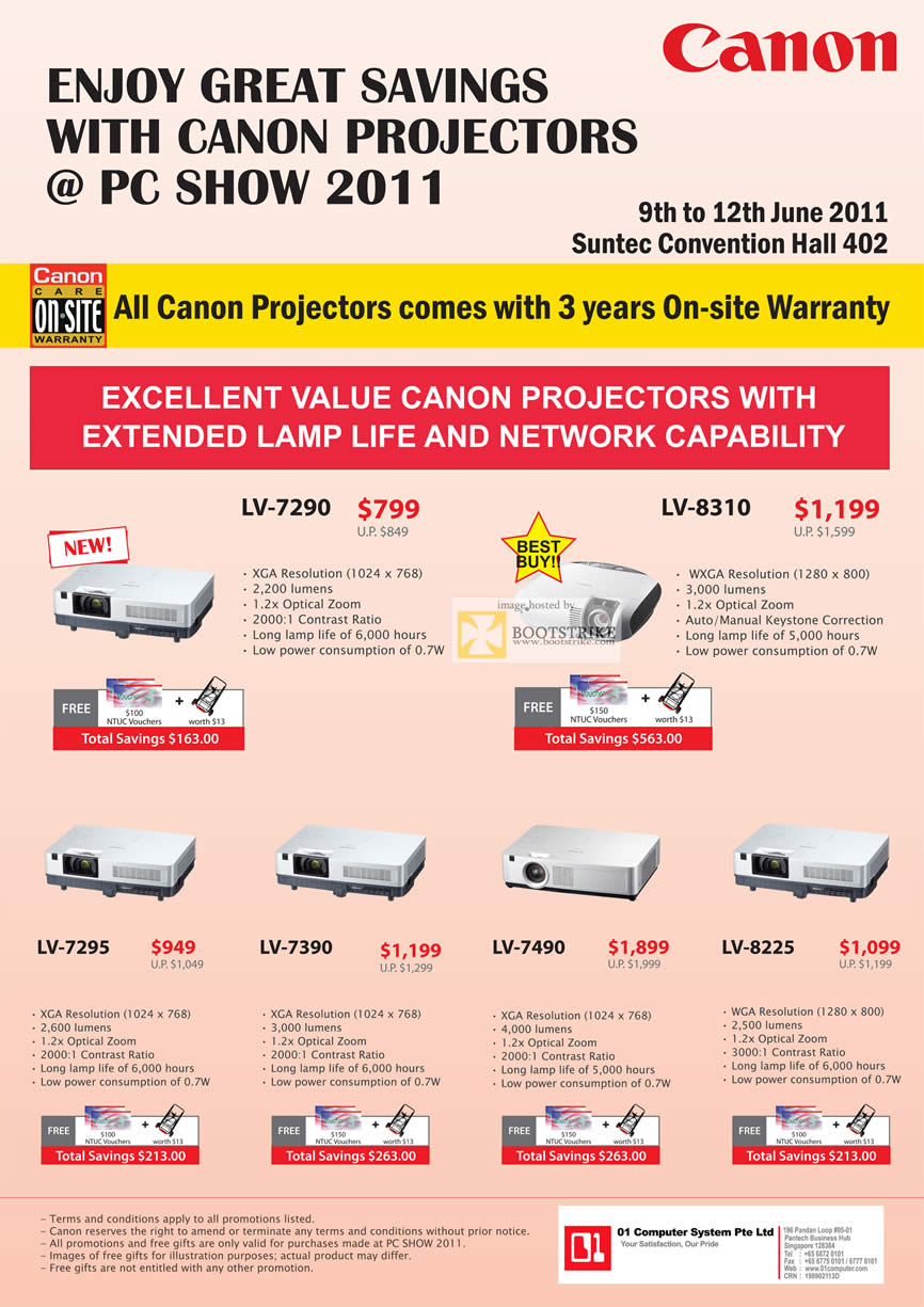 PC Show 2011 price list image brochure of Canon Projectors LV-7290 8310 7295 7390 7490 8225