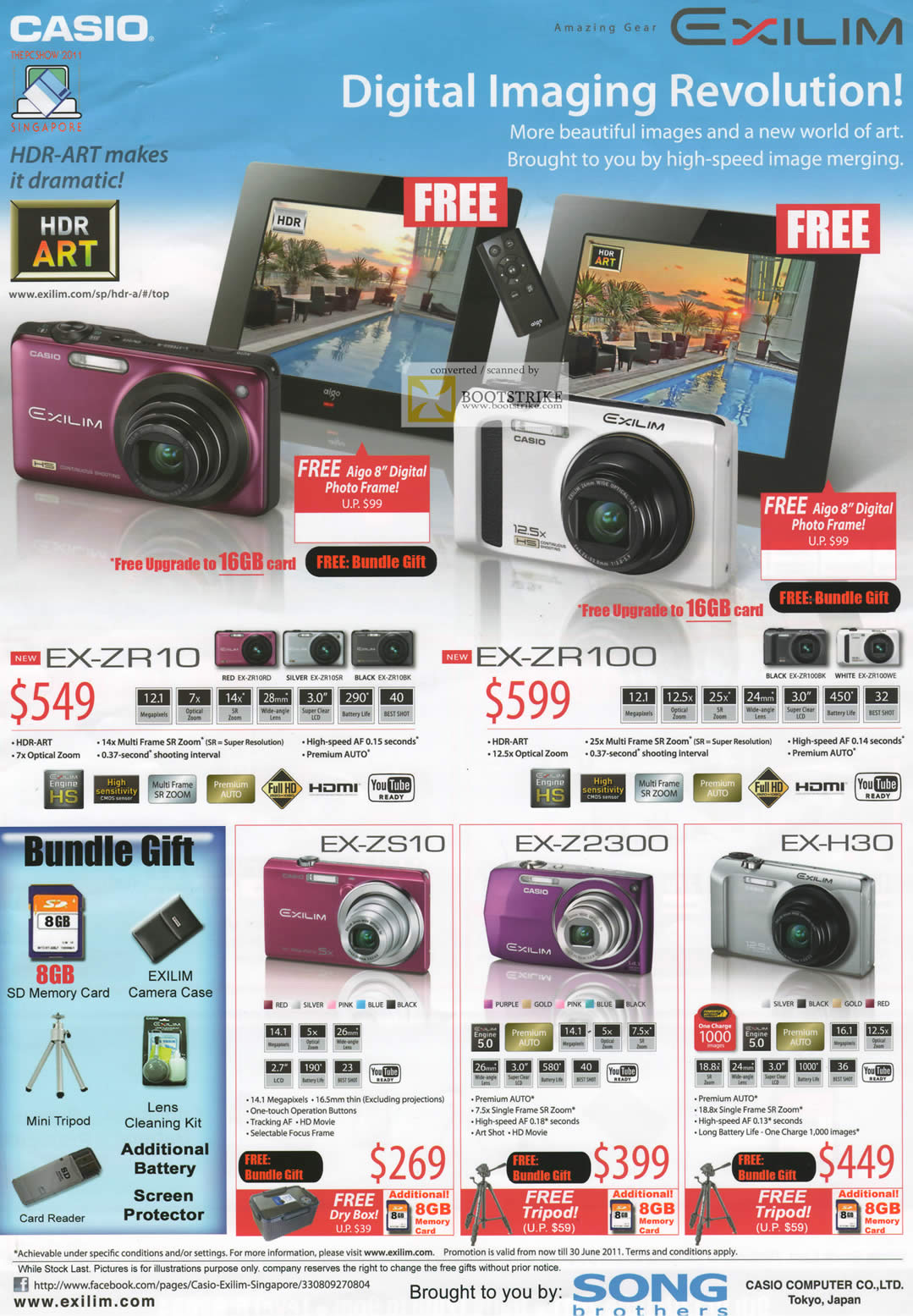 PC Show 2011 price list image brochure of Casio Sony Brothers Digital Cameras EX-ZR10 ZR100 ZS10 Z2300 H30
