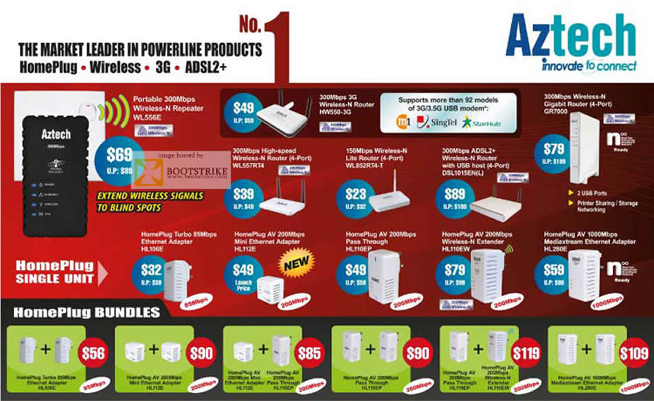 PC Show 2011 price list image brochure of Convergent Aztech Networking Wireless Repeater HomePlug AV ADSL2 Router Ethernet Mediastream Adapter USB Bundles