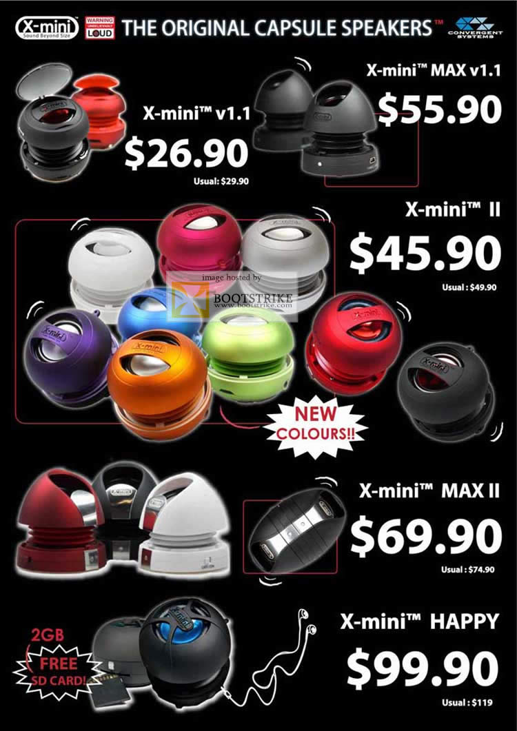 PC Show 2011 price list image brochure of Convergent X-Mini Capsule Speakers V1.1 MAX II HAPPY