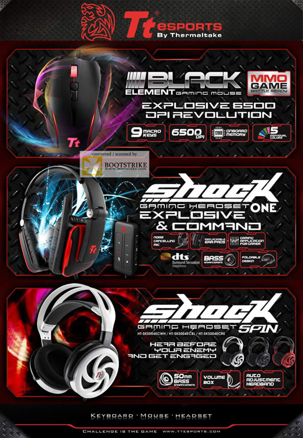 PC Show 2011 price list image brochure of Corbell Thermaltake Tt ESPORTS Black Element Gaming Mouse Shock One Spin Headset
