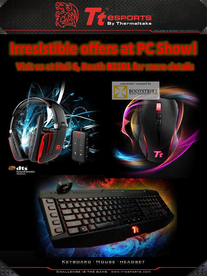 PC Show 2011 price list image brochure of Corbell Thermaltake Tt ESPORTS Keyboard Mouse Headset DTS