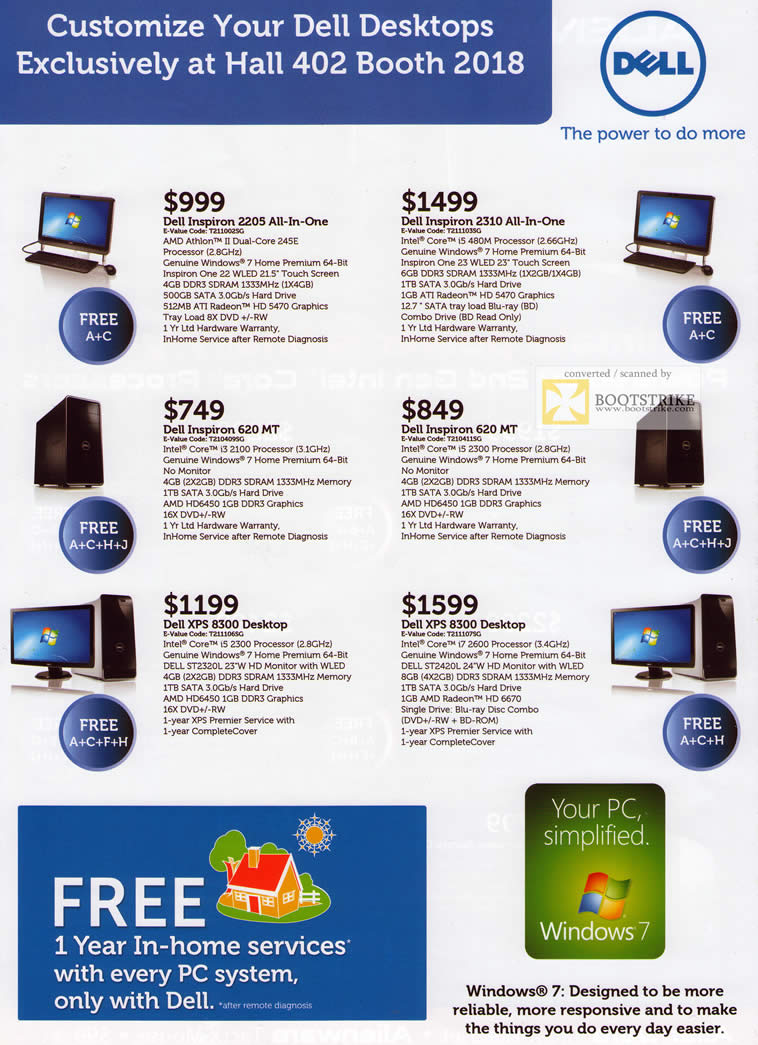 PC Show 2011 price list image brochure of Dell Desktop PCs Inspiron 2205 All-In-One 2310 Inspiron 620 MTXPS 8300 Desktop