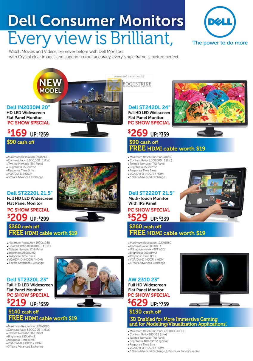 PC Show 2011 price list image brochure of Dell LCD LED Monitors IN2030M ST2420L ST2220L ST2220T ST2320L AW 2310