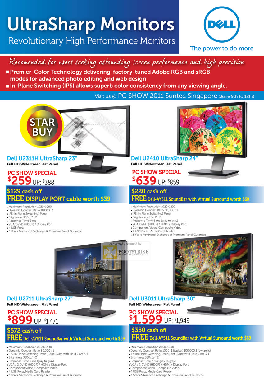 PC Show 2011 price list image brochure of Dell Monitors UltraSharp IPS U2311H U2410 U2711 U3011