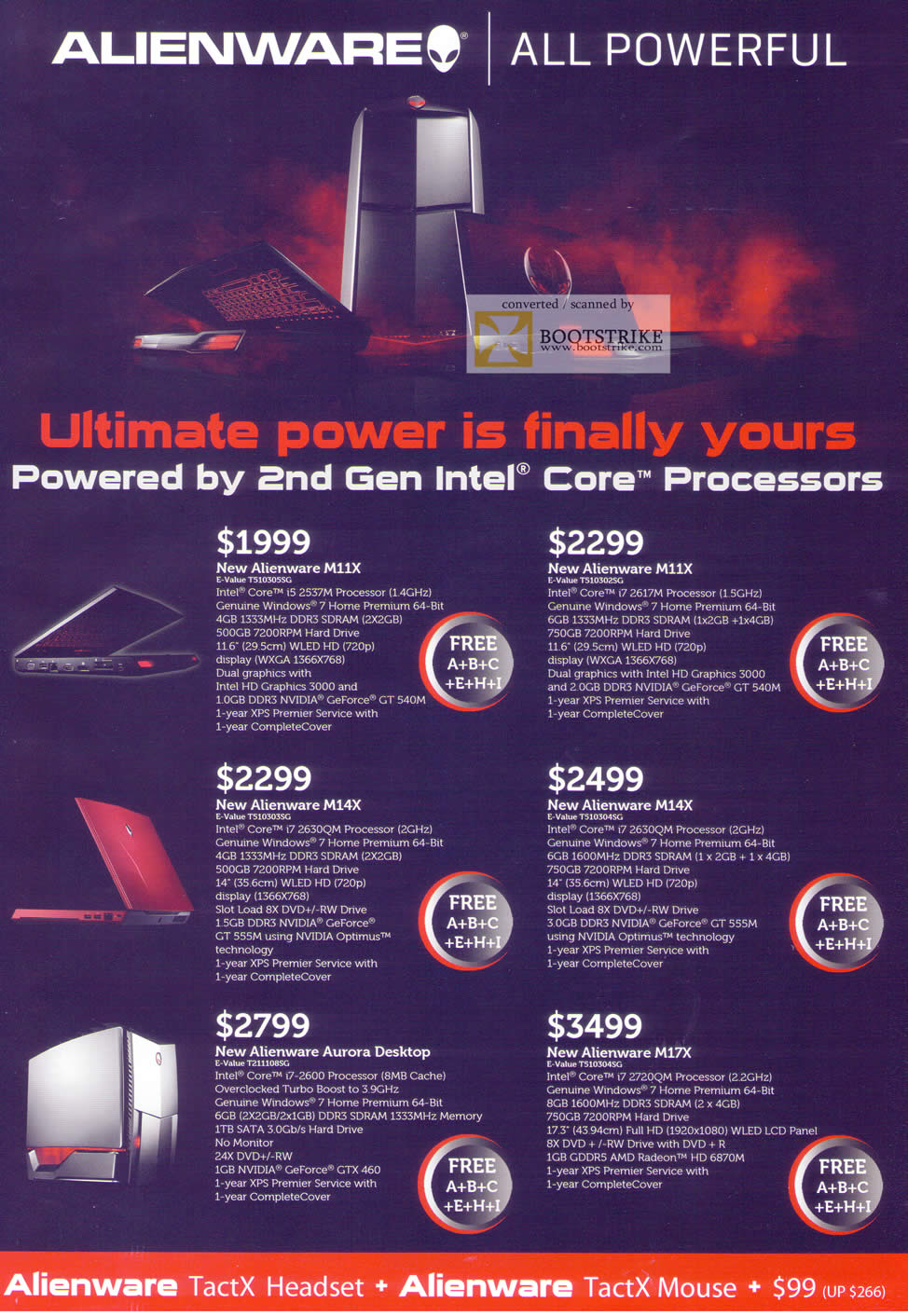 PC Show 2011 price list image brochure of Dell Notebooks Alienware M11X M14X Aurora M17X TactX Headset Mouse
