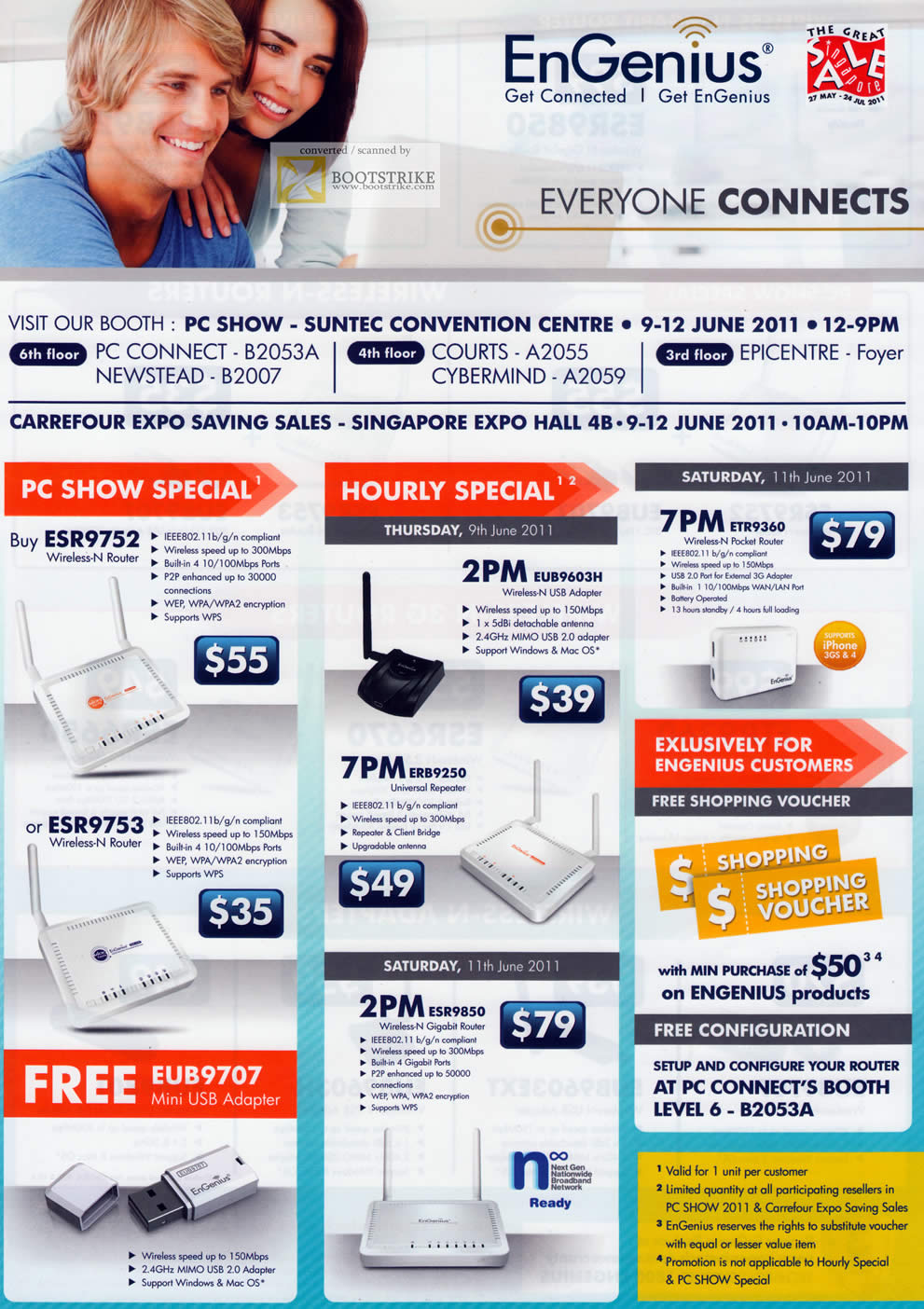 PC Show 2011 price list image brochure of Engenius Networking ESR9752 Wireless Router ESR9753 Hourly Special Shopping Voucher EUB9707