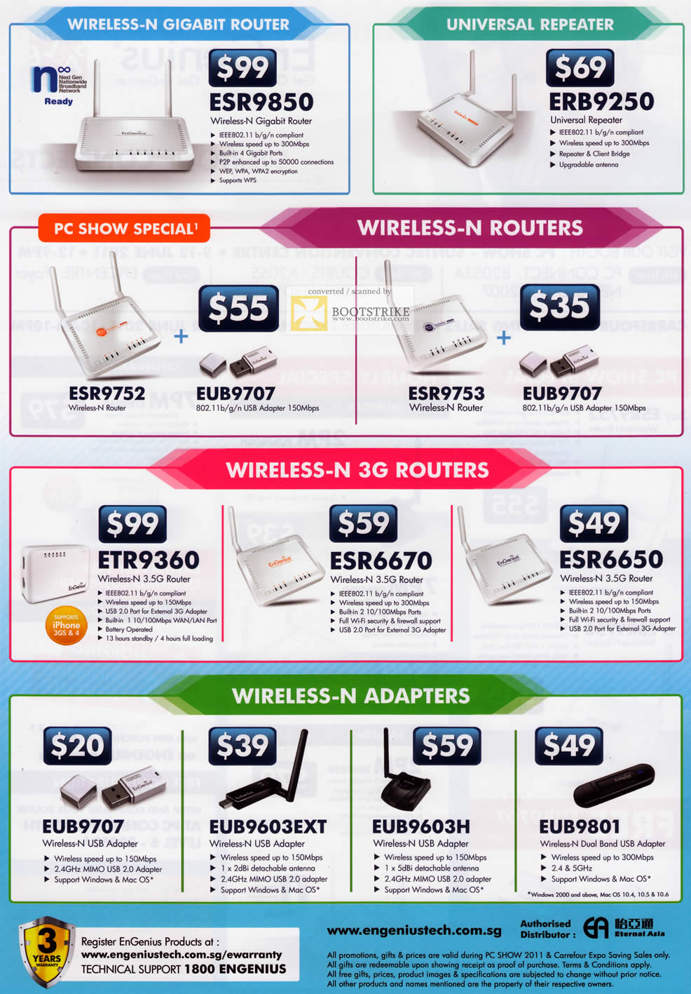 PC Show 2011 price list image brochure of Engenius Networking Wireless N Router Repeater Universal 3G Adapter USB Dual Band