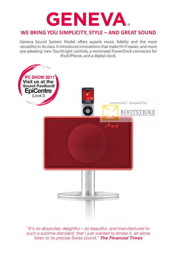 PC Show 2011 price list image brochure of EpiCentre Geneva Sound System Model PowerDock TouchLight