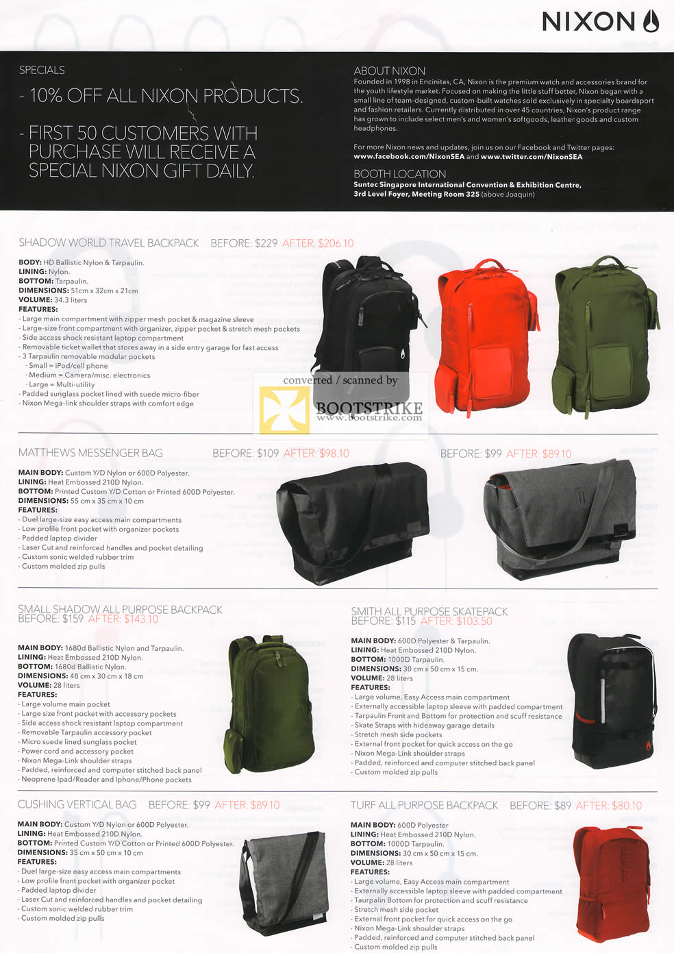 PC Show 2011 price list image brochure of EpiCentre Nixon Bags Backpack Shadow Matthews Messenger Small Smith Skatepack Cushing Vertical Turf All Purpose