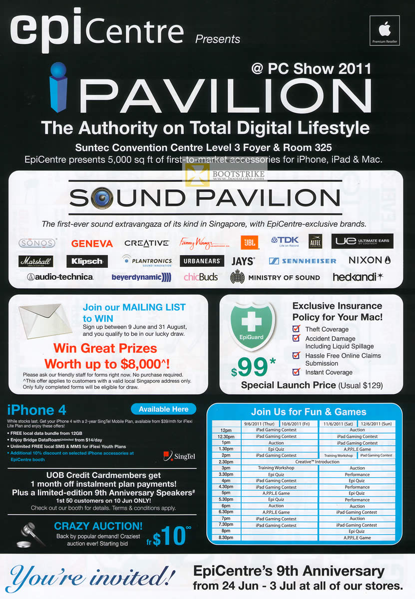 PC Show 2011 price list image brochure of EpiCentre Sound Pavilion IPhone 4 Schedule Fun Games EpiGuard