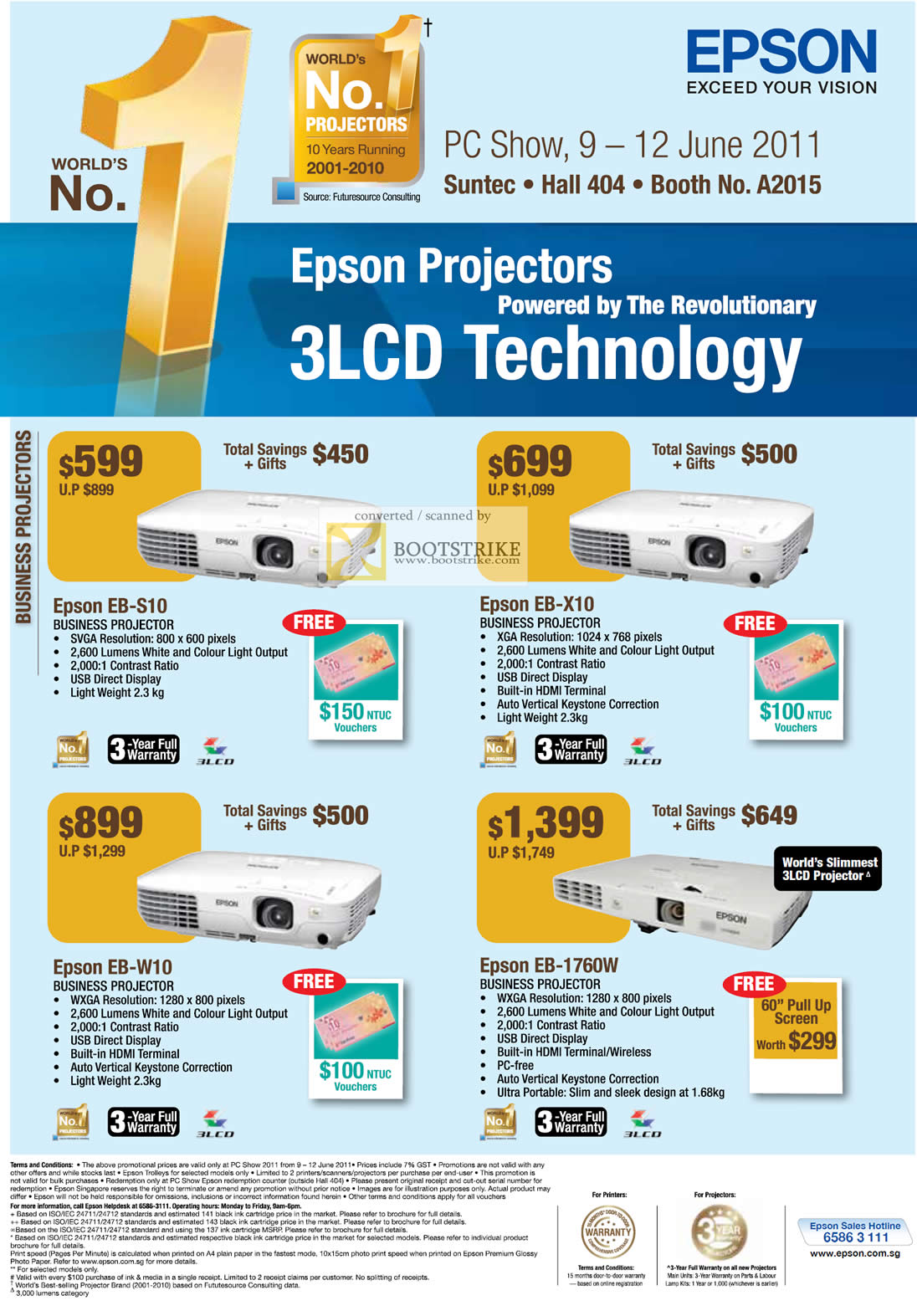 PC Show 2011 price list image brochure of Epson Projectors Business 3LCD EB-S10 EB-X10 EB-W10 EB-1760W