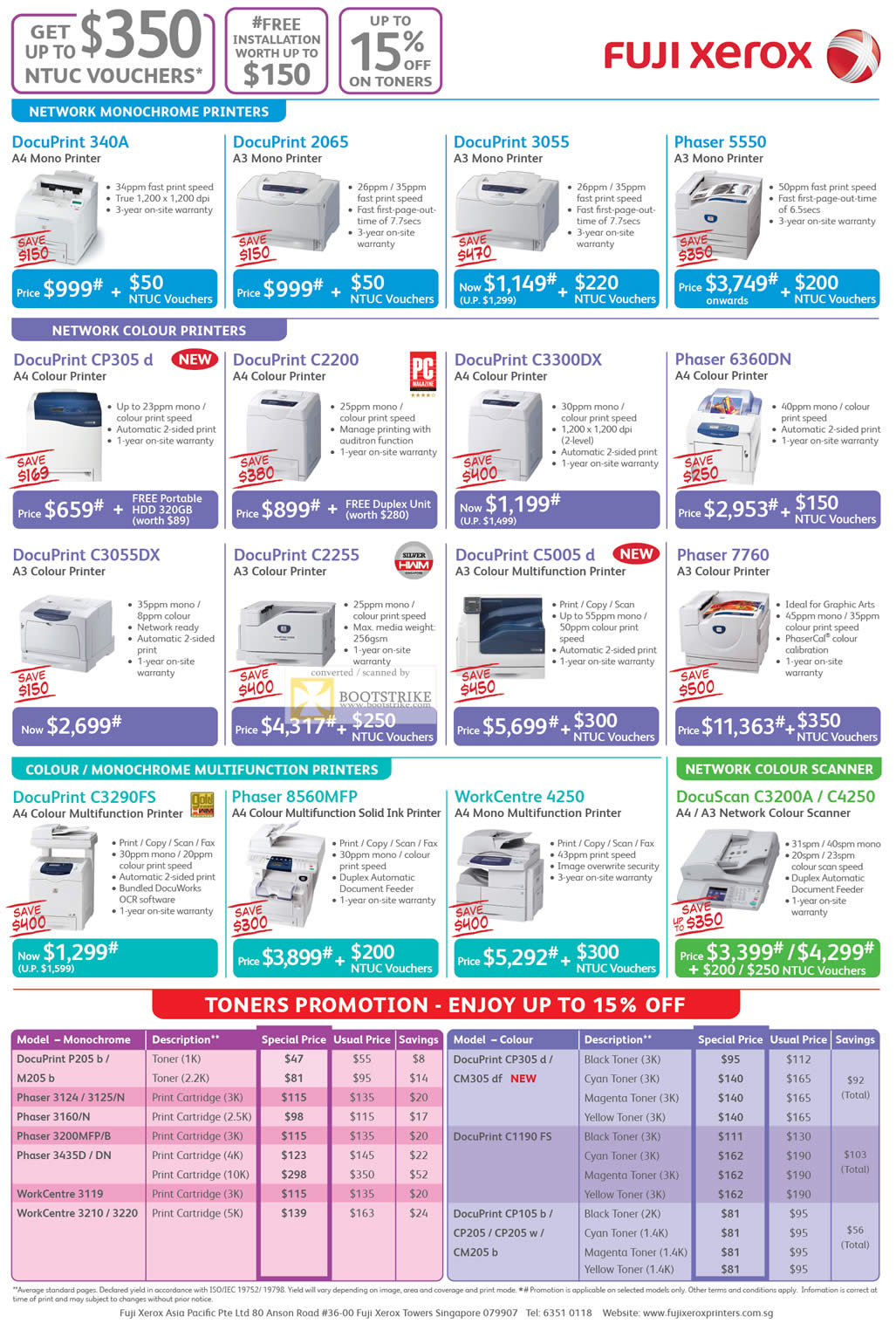 PC Show 2011 price list image brochure of Fuji Xerox Printers DocuPrint Phaser 340A 2065 3255 5550 D C2200 C3300DX C3055DX C2255 D 7760 C3290FS 8560MFP 4250 C3200A C4250 DocuScan Scanner