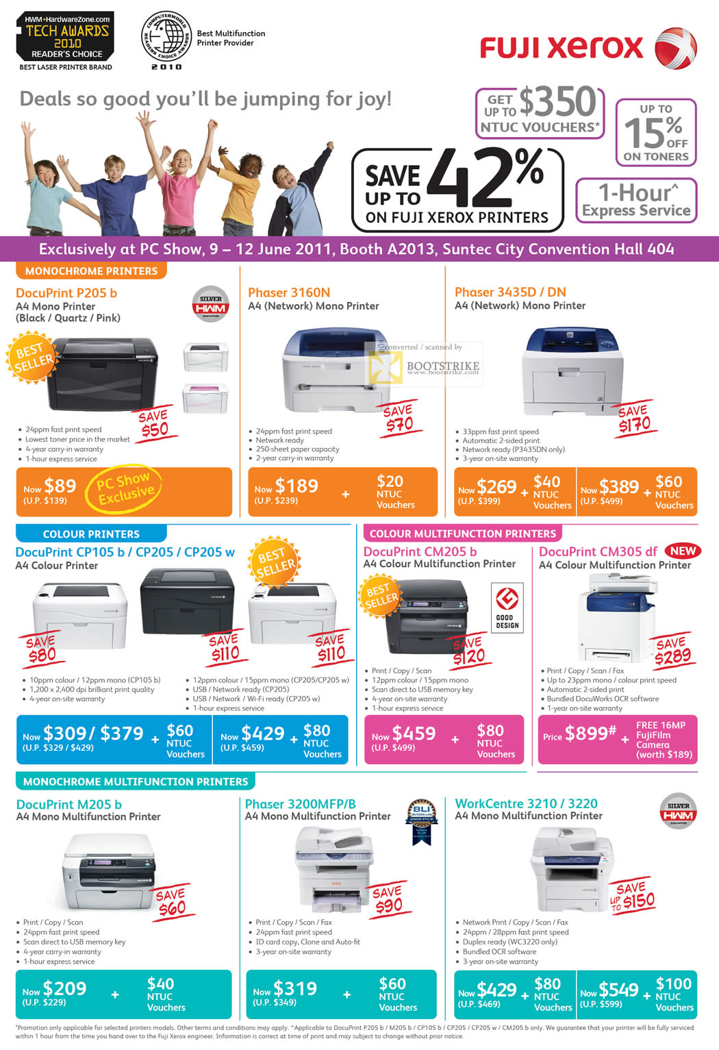 PC Show 2011 price list image brochure of Fuji Xerox Printers DocuPrint Phaser WorkCentre P205 B 3160N 3435D DN CP105 B CP205 W CM205 B CM305 Df M205 B 3200MFP B 3210 3220