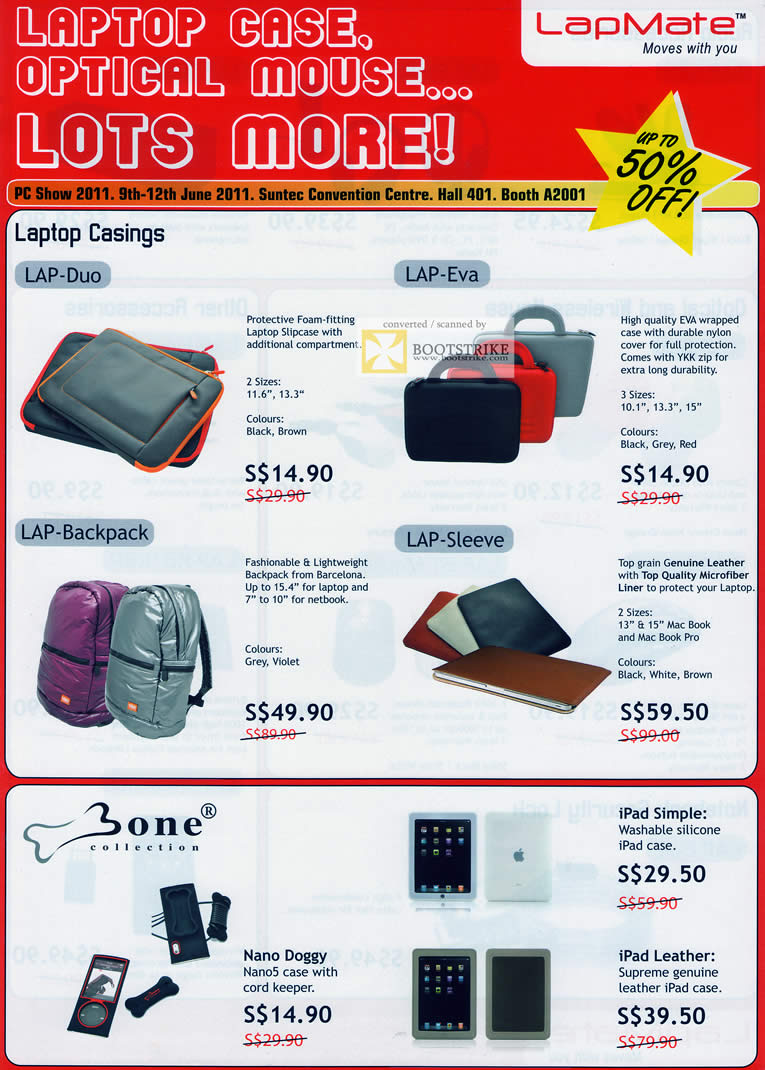 PC Show 2011 price list image brochure of Fujitsu Lapmate Casing Slipcase Backpack LAP-Duo Eva Backpack Sleeve Nano Doggy IPad Simple Leather Case Silicone