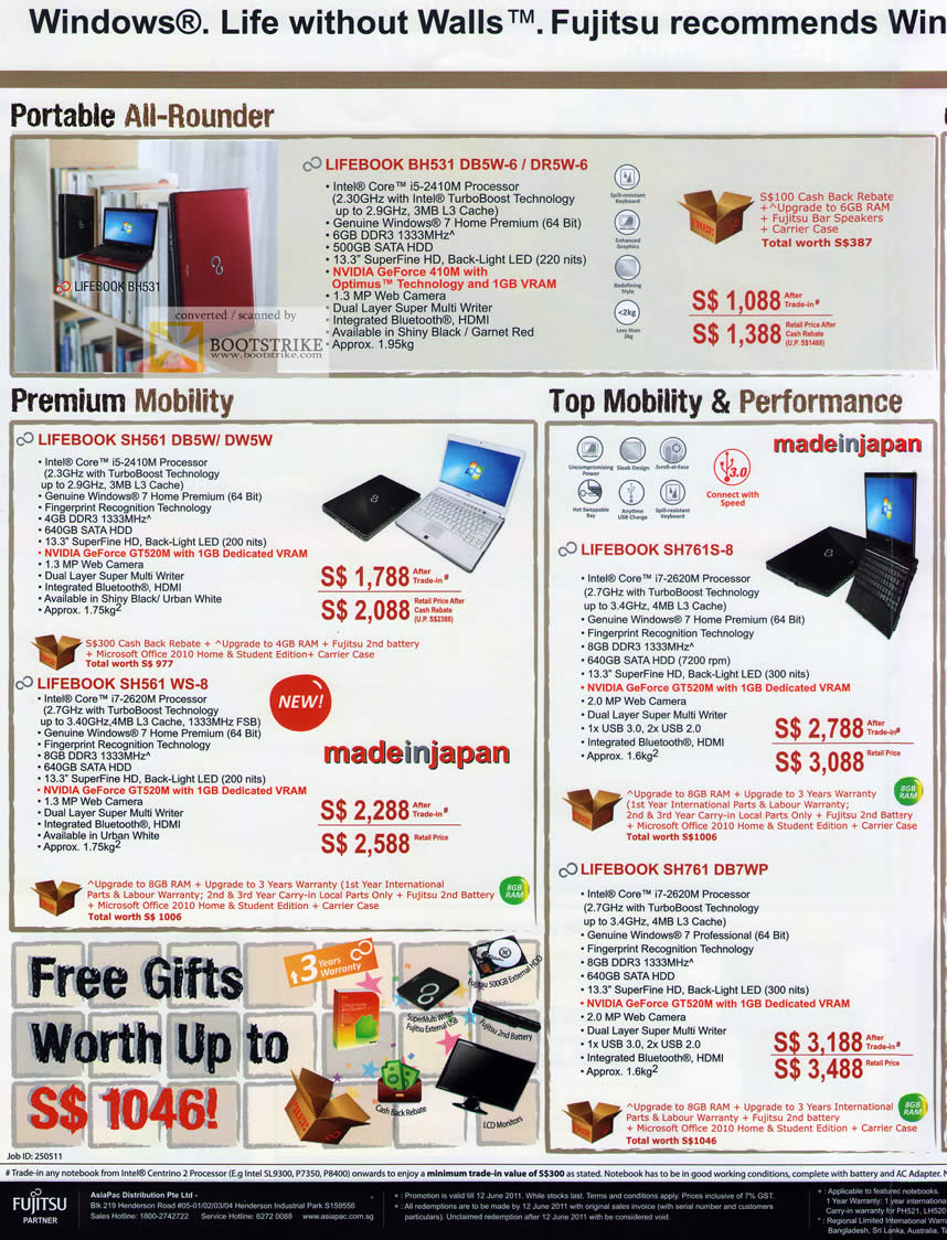 PC Show 2011 price list image brochure of Fujitsu Notebooks Lifebook BH531 DB5W-6 DR5W-6 SH561 DB5W DW5W WS-8 SH761S-8 SH761 DB7WP