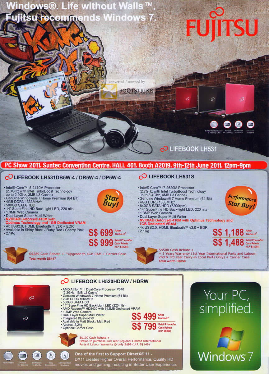 PC Show 2011 price list image brochure of Fujitsu Notebooks Lifebook LH531 LH321S DR5W-4 DP5W-4 LH520 HDBW HDRW AMD Intel