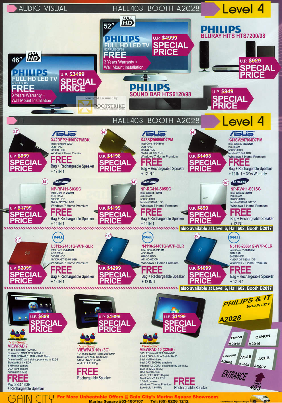 PC Show 2011 price list image brochure of Gain City Philips LED TV Blu Ray Hits Sound Bar ASUS Notebooks Samsung Dell L511z N4110 N5110 Viewsonic Viewpad 7 10s 10